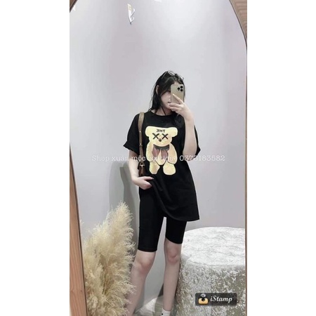 Sét Áo Thun Tay Lỡ Phối Quần Legging Bó Ôm Nâng Mông