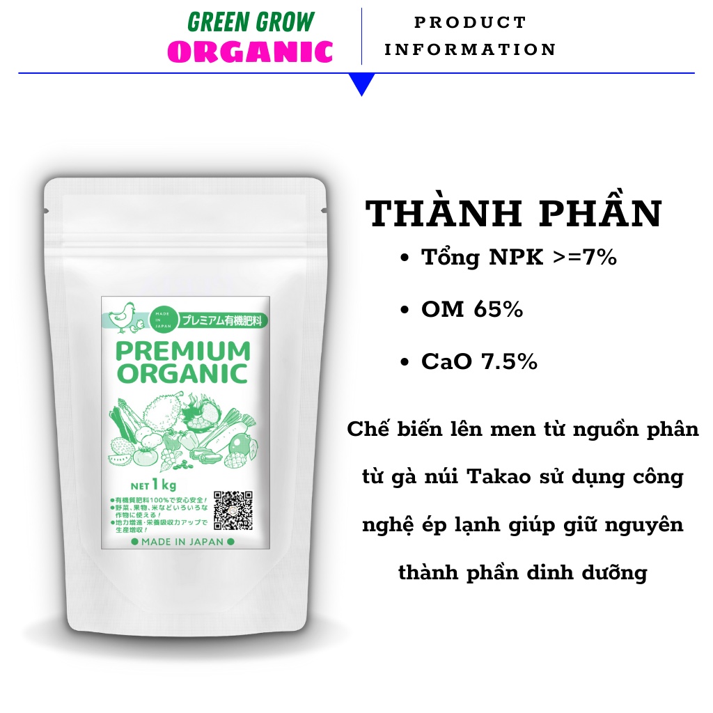 Phân gà hữu cơ viên nén Nhật Bản bổ sung humic phân bón hữu cơ dynamic ủ hoai hàm lượng vi sinh cao MS113 GREEN GROW