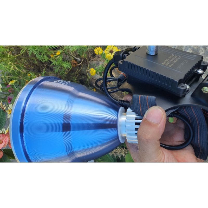 Đèn pin đội đầu kẹp ắc quy ,hái nấm,công suất cao SFH43 60w quang thông 7000 tầm xa 2500m hợp kim nhôm có quạt tản nhiệt