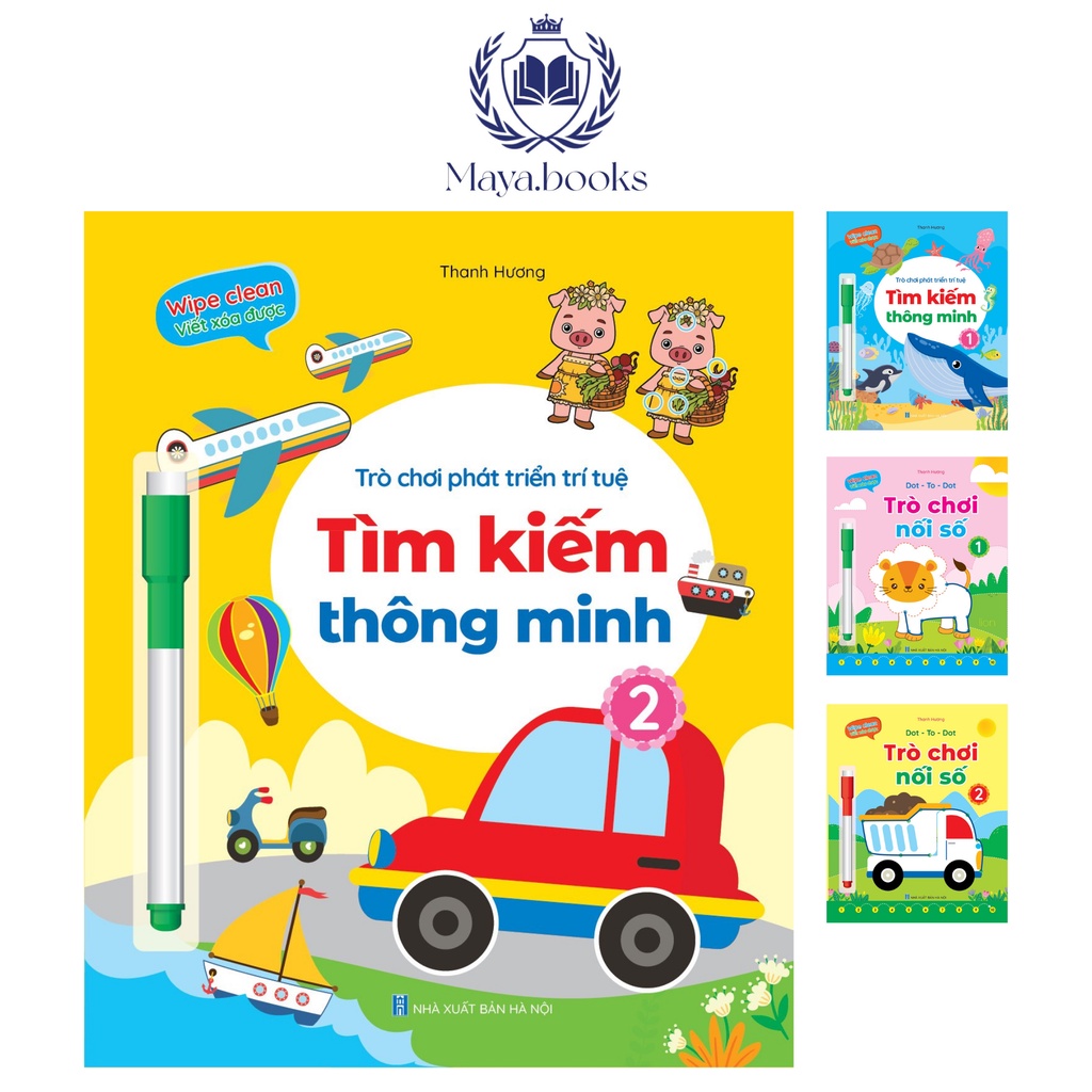 Sách cho bé - Bộ 4 quyển viết xóa được Wipe Clean trò chơi nối số tìm kiếm thông minh luyện viết không sợ sai