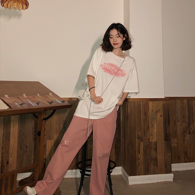 SUXI Áo Thun Ngắn Tay Cổ Tròn Dáng Rộng In Chữ Đơn Giản Thời Trang Mùa Hè Cho Nữ