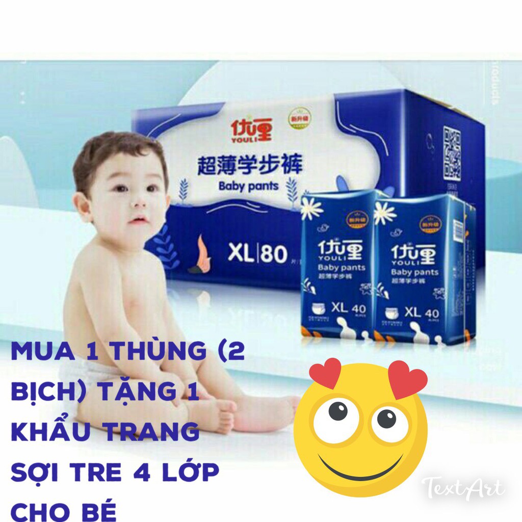 Bỉm Youli xanh Tã dán/Quần S112; M(88-96); L84; XL(80-76); XXL72; XXXL68