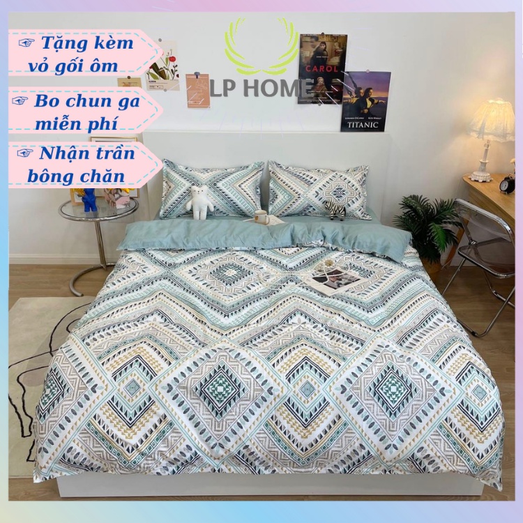 Bộ chăn ga gối Poly Cotton HQ Thổ cẩm sang trọng siêu hot (Tặng vỏ gối ôm) - Miễn phí bo chun
