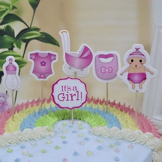 Set 20 que cắm em bé + xe nôi hồng - Phụ kiện trang trí bánh sinh nhật