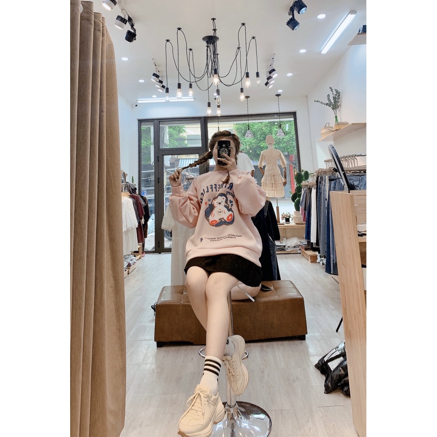 Áo nỉ sweater 2 màu hồng và be in hình gấu siêu xinh[Ảnh thật] | BigBuy360 - bigbuy360.vn