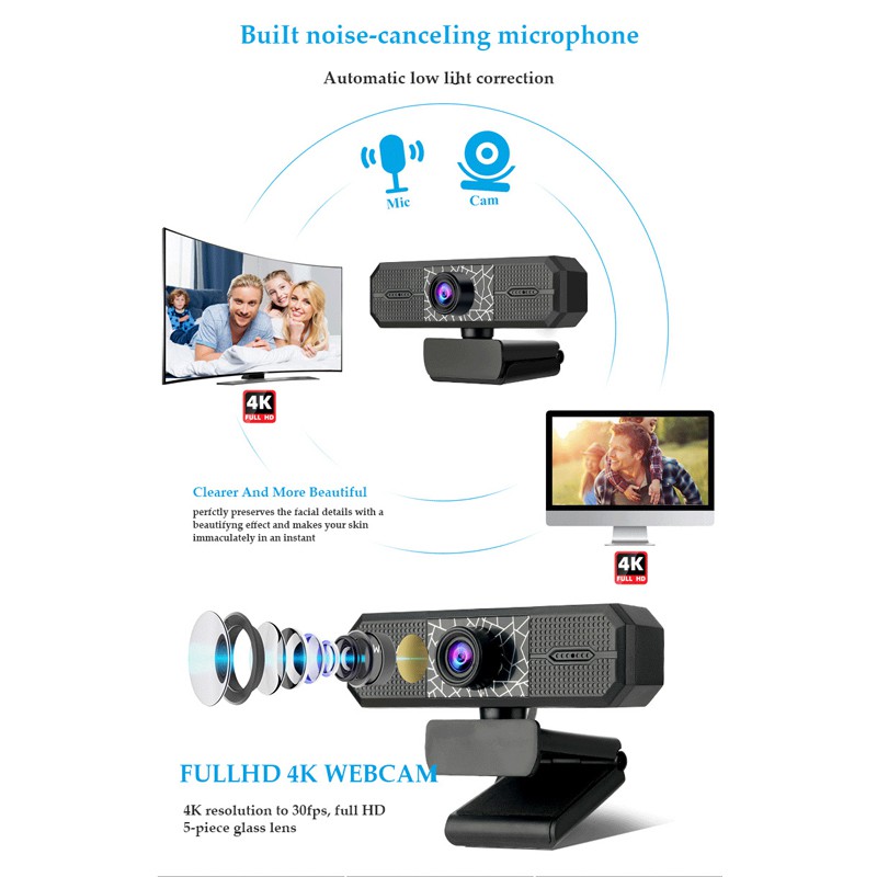 Webcam Hd Camera 8 Million 4k 2k Kèm Micro Cao Cấp