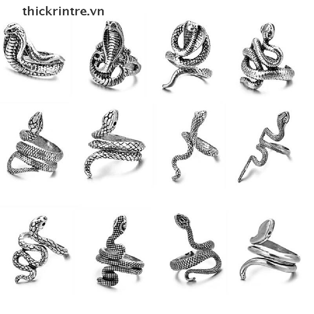 Nhẫn hở hình rắn màu sắc bạc có thể điều chỉnh phong cách cổ điển với 21 kiểu dáng cá tính cho nam nữ