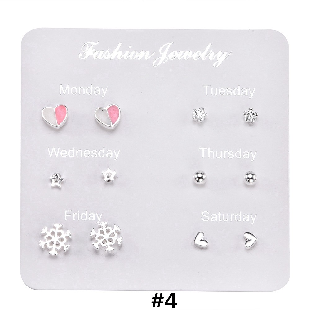 Set 6 cặp khuyên tai nhiều đính đá ngọc trai xinh xắn nhiều kiểu dáng thời trang cho nữ