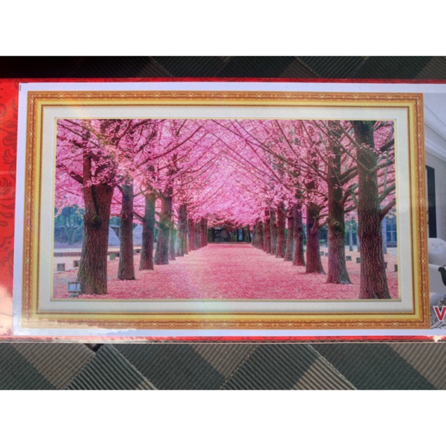 TRANH ĐÍNH ĐÁ Phong Cảnh cây tình yêu màu hồng VS184 |130x68cm| Chưa đính |  Shopee Việt Nam