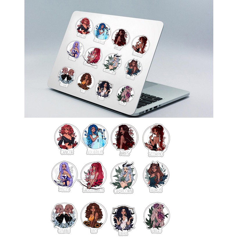 Sticker 12 cung hoàng đạo  A3 S30T30 chống thấm nước decal sticker dán laptop mũ bảo hiểm xe sticker cao cấp chủ đề