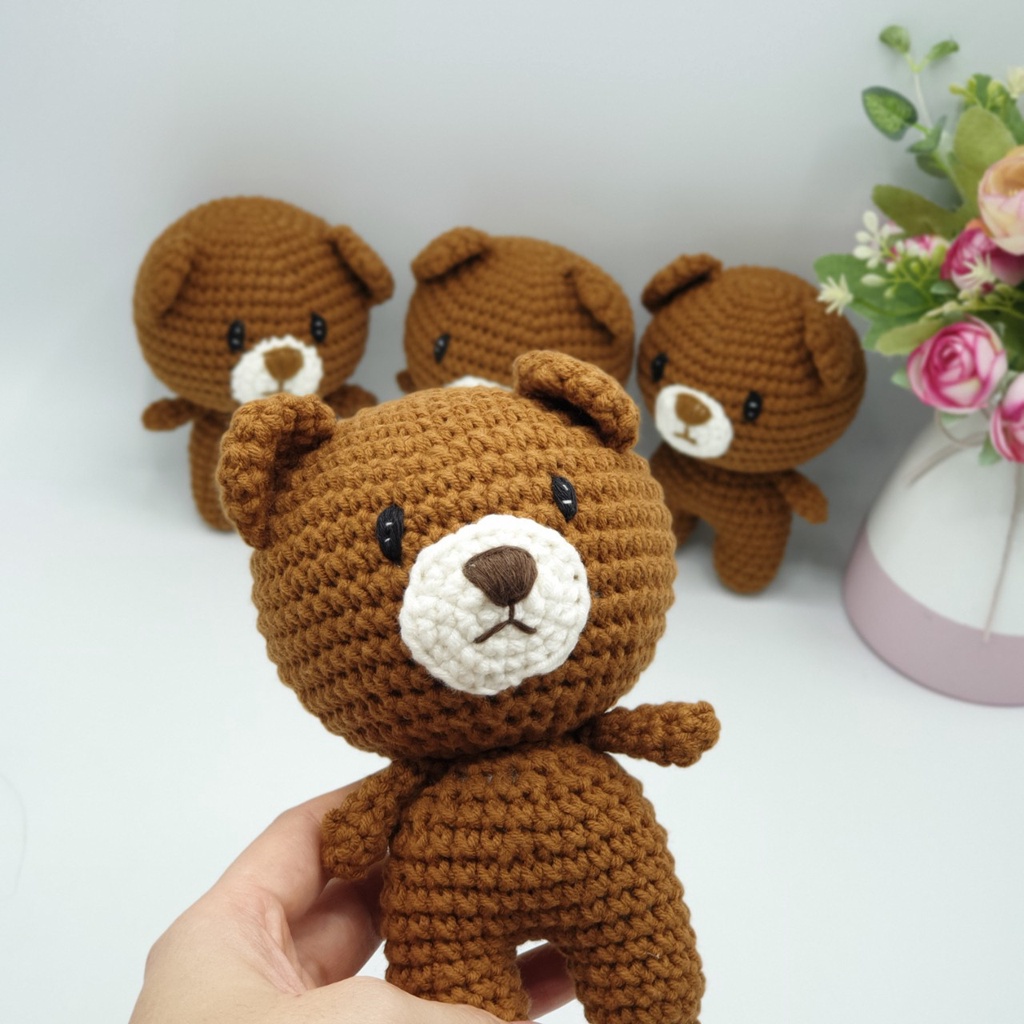 Gấu bông handmade làm từ len - Gấu Brown Little, quà tặng thú nhồi bông - móc khóa gấu dễ thương - SP000319
