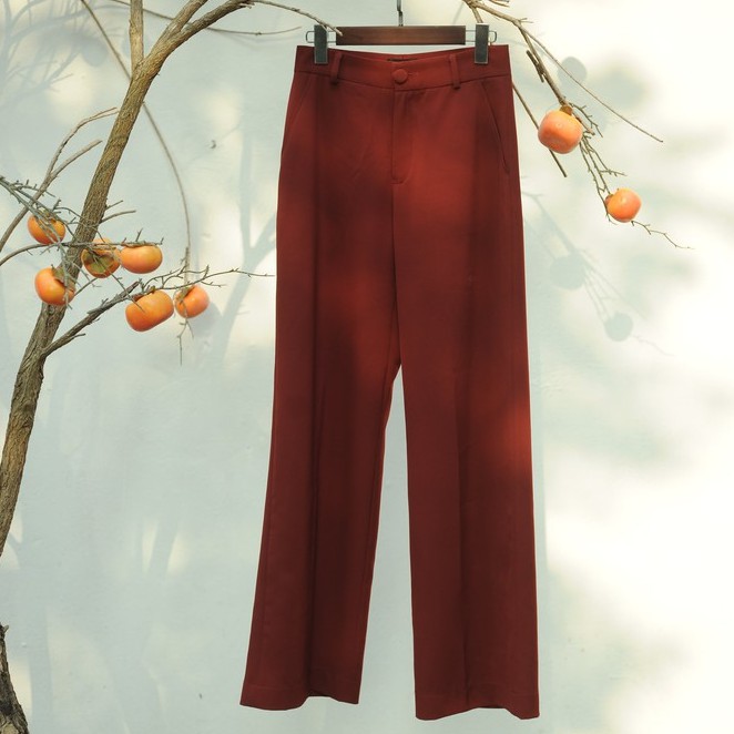 Quần tây nữ đỏ đô dáng đứng dài ống rộng Hoankiem Pants