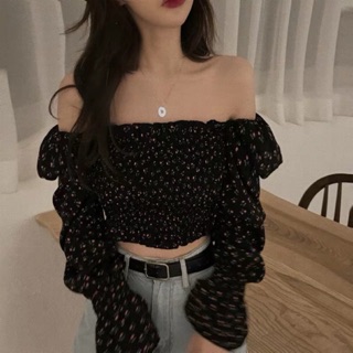ORDER Áo trễ vai hoa nhí dáng ngắn