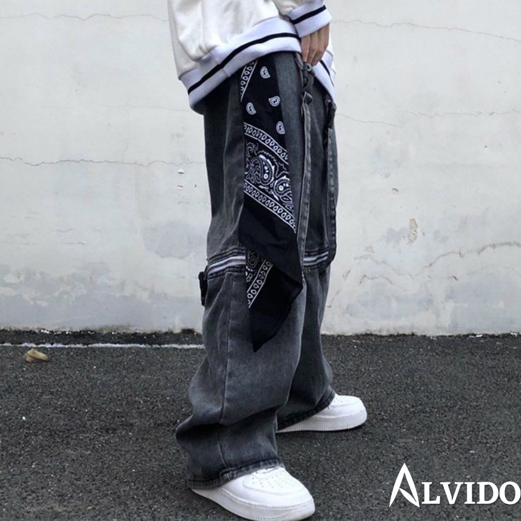 Khăn vuông bandana streetwear ALVIDO in họa tiết đơn giản nhiều màu tùy chọn