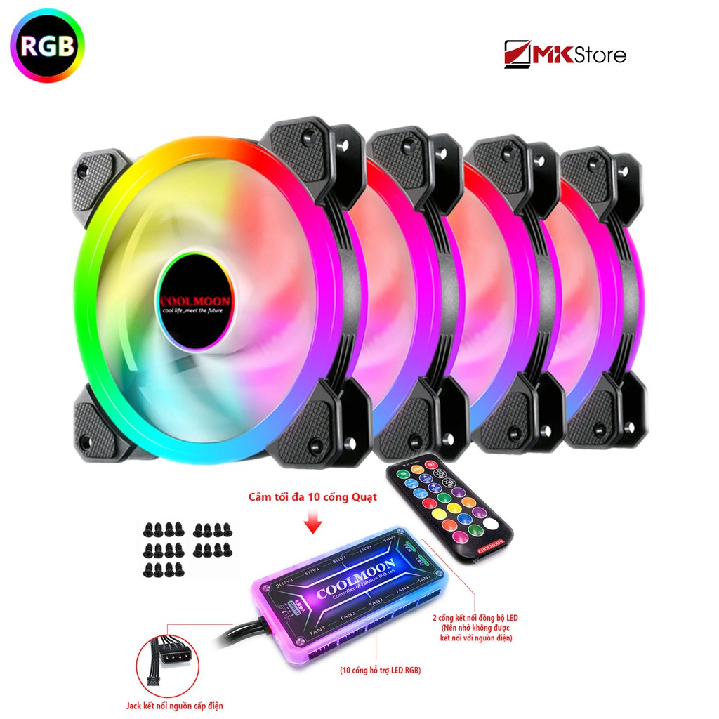 [Mã ELMS5 giảm 7% đơn 300K] Bộ 4 Quạt LED RGB Fan Coolmoon v2 Dual Ring Kèm HUB + Điều Khiển