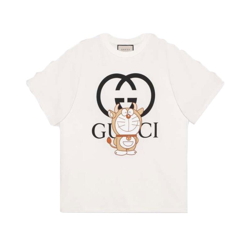 GUCCI Áo Thun Ngắn Tay In Hình Doraemon Thời Trang Cho Nam Và Nữ
