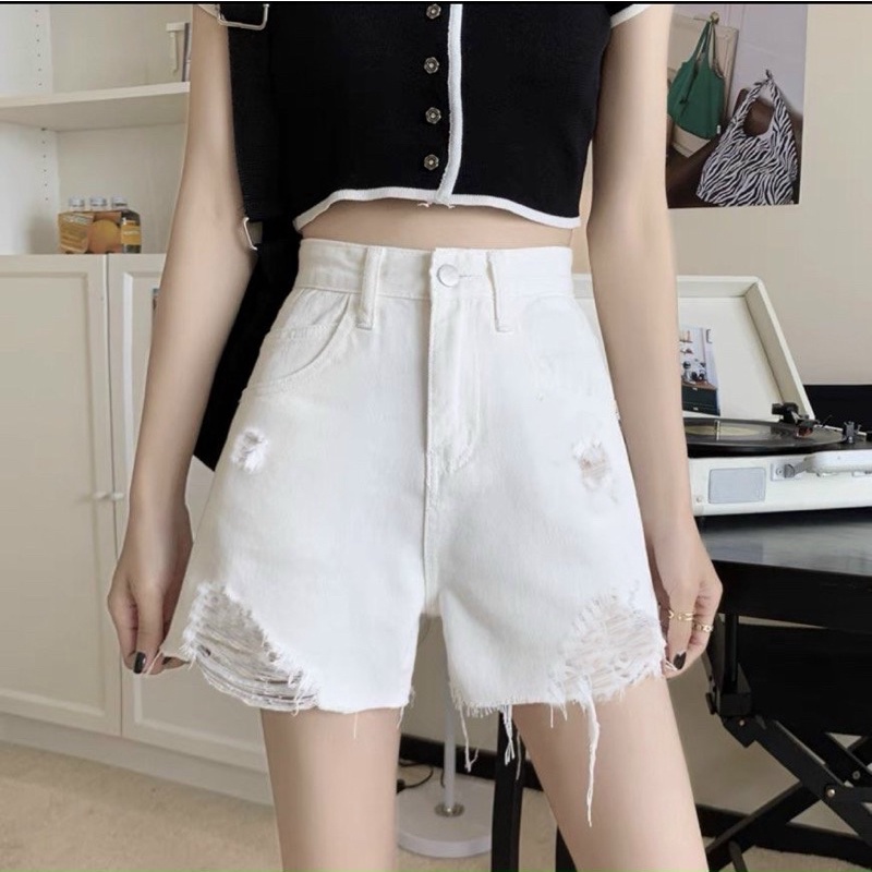 Quần Short Jeans Trắng bigsize Size lớn Nữ 30 đến 35 Ms 1054