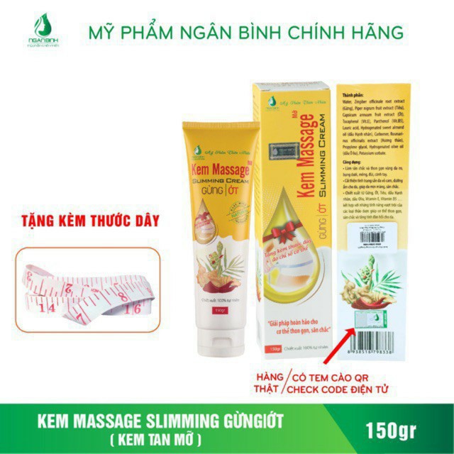 ✔️[100% Chính Hãng] Kem Massage Tan Mỡ Ngân Bình Cao Cấp 150Gr + Tặng Thước Dây + Đánh Bay Mỡ Thừa