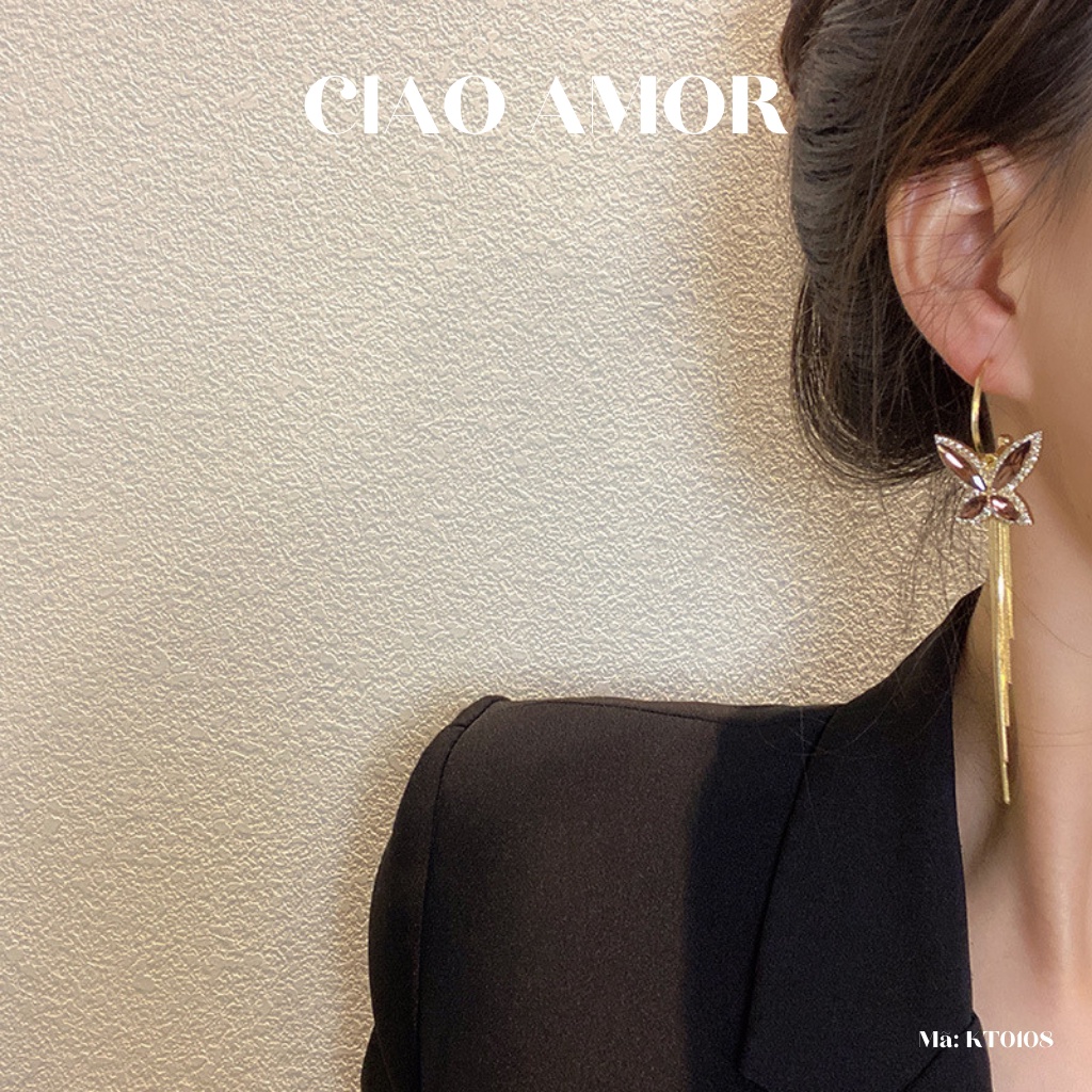 Khuyên tai nữ, bông tay dài cánh đỏ cam Trang sức Ciao Amor - KT0108