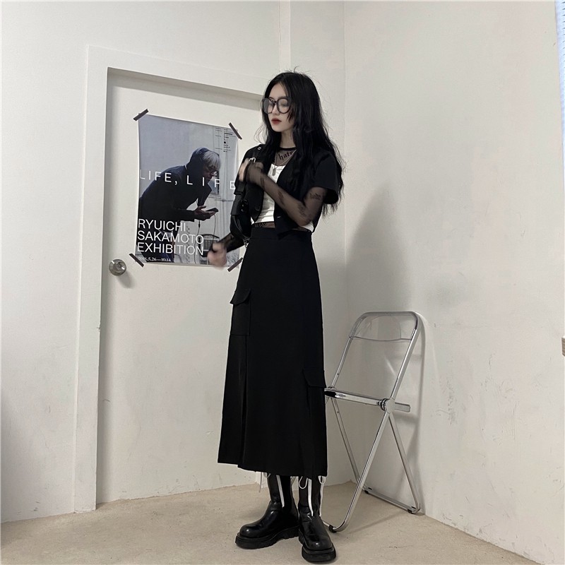 Chân váy chữ A dáng dài trung bình eo cao thời trang Hàn Quốc cá tính | BigBuy360 - bigbuy360.vn