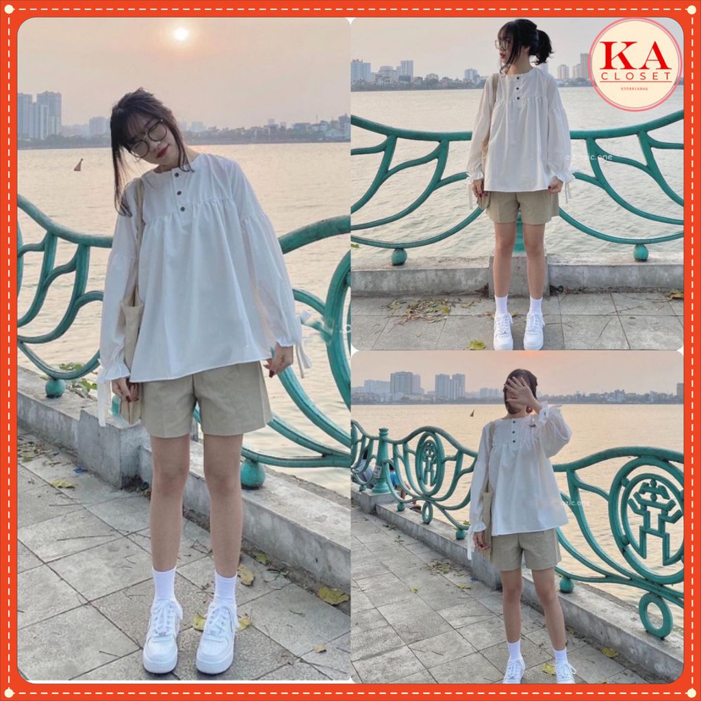 Áo bánh bèo cúc KA Closet chất von lụa mềm đẹp, from babydoll phong cách hàn quốc | BigBuy360 - bigbuy360.vn