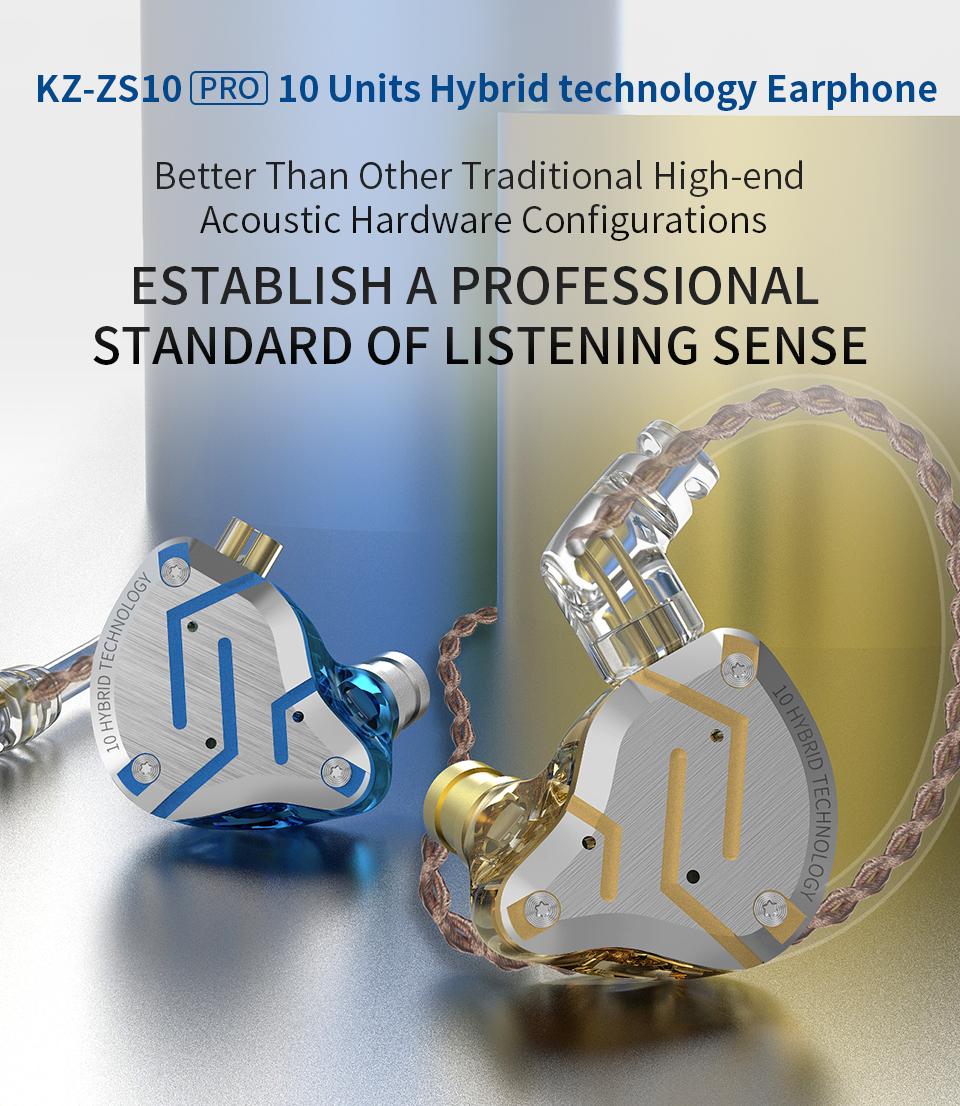 KZ high appearance level ZS10 Pro new good sound quality sports game popular music universal headphones, for xiaomi huawei apple  4BA+1DD Hybrid technology, headphone head cable separation, 0.75mmpin 3.5mm plug zs10pro