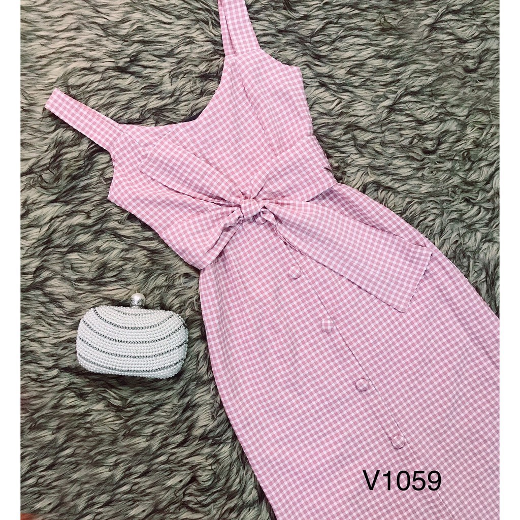 [ xả kho ] MiD Mie Design - Đầm hồng khuy cúc V1059  ảnh thật