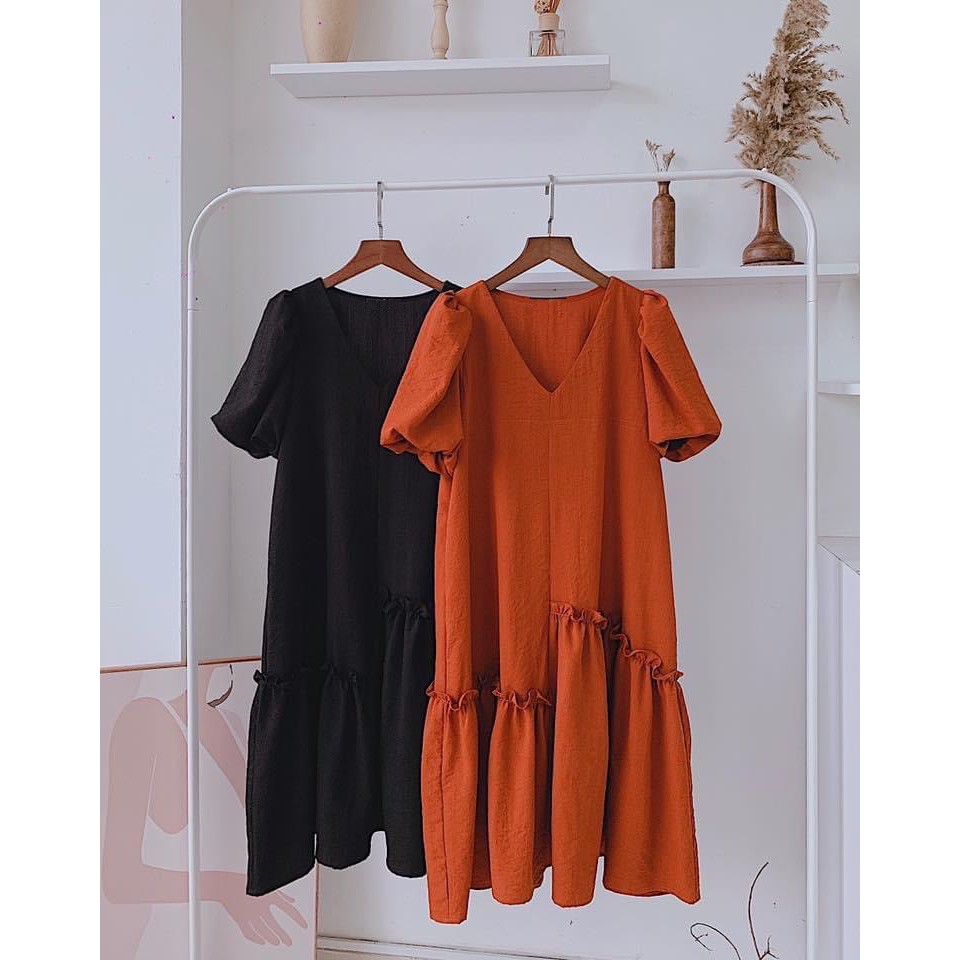 Đầm Suông Đũi V940 MICHI House Váy Xuông Thiết Kế  Cổ V Tay Bồng Dáng Ngắn Mặc Bầu Xinh Freesize Bigsize | BigBuy360 - bigbuy360.vn