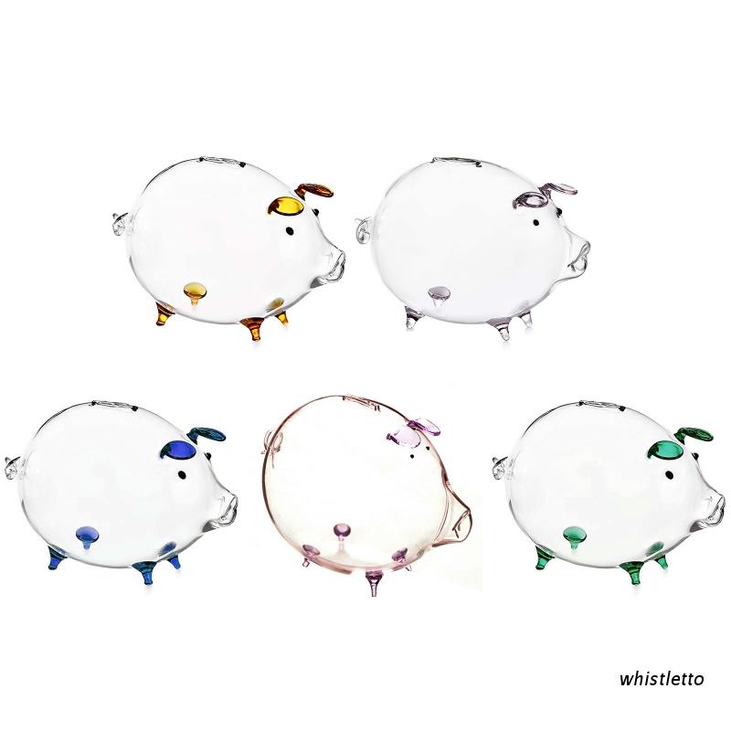 Ống heo tiết kiệm tiền xu bằng thủy tinh trong suốt dễ thương cho bé