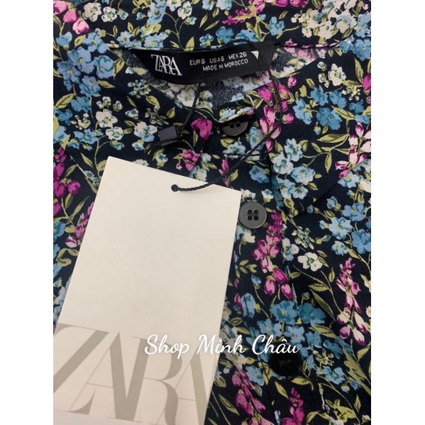 Váy baby doll hoa cổ sơ mi Zarraa canh sale, ảnh thật