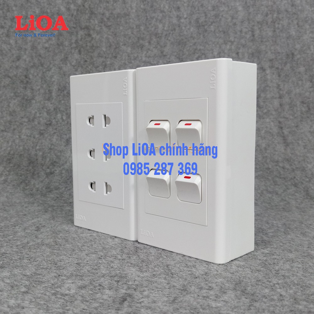 Combo ổ cắm điện ba 2 chấu LiOA 16A 3520W + 4 công tắc điện - Lắp nổi