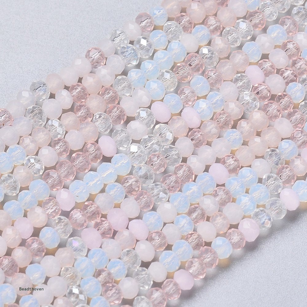 1 Chuỗi Hạt Thủy Tinh Màu Hồng 2.5~3.2x1.8~2.6mm Lỗ: 0.8mm 15.55~15.75 inch