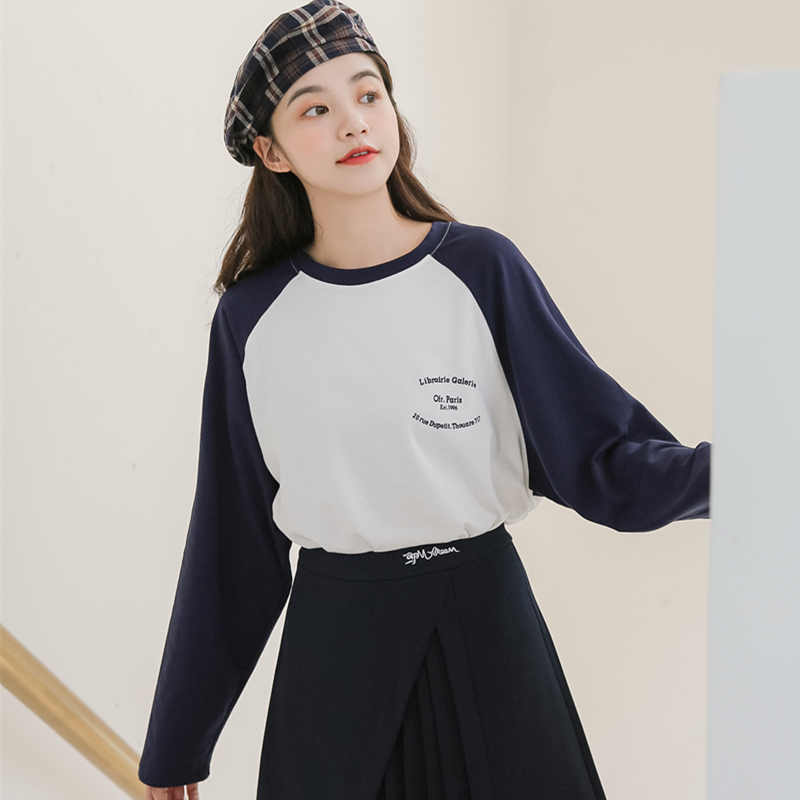 Áo thun peppermint 30676 tay dài cổ tròn in chữ màu sắc