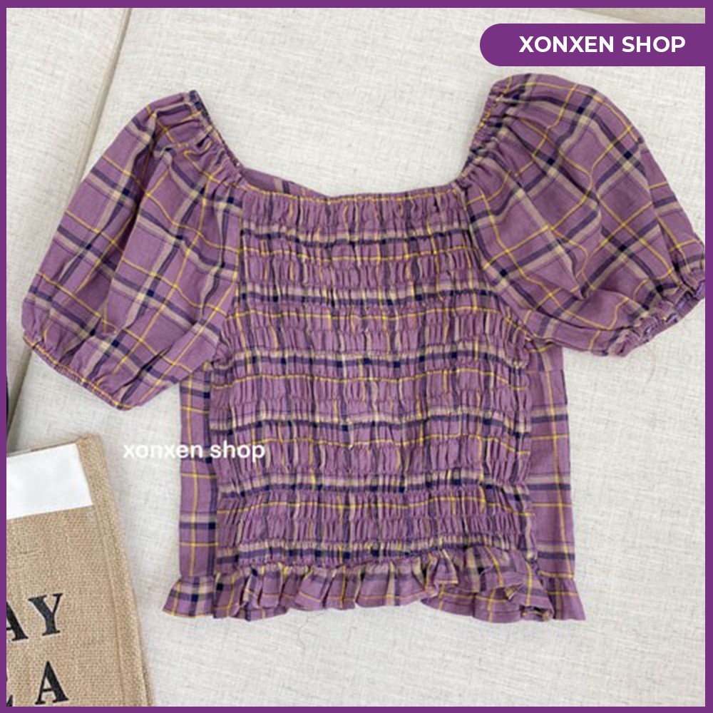 Áo kiểu croptop caro to free size , XONXEN SHOP TAM KỲ 269 HÙNG VƯƠNG mã 60