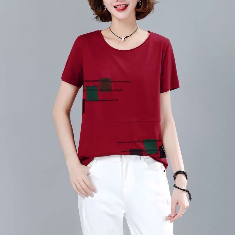 Áo thun tay dài dáng rộng cổ tròn cỡ lớn thời trang cho phụ nữ trung niên