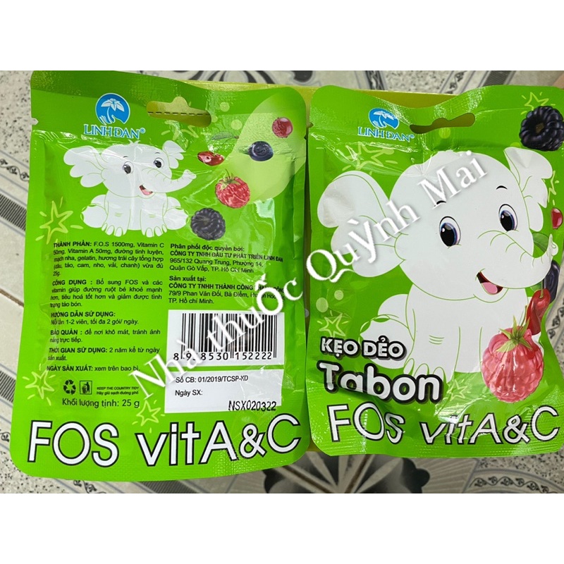 Kẹo dẻo bổ sung chất xơ Tabon VitA&C và Kẹo dẻo biếng ăn Lysin DHA cho bé hộp 10 gói