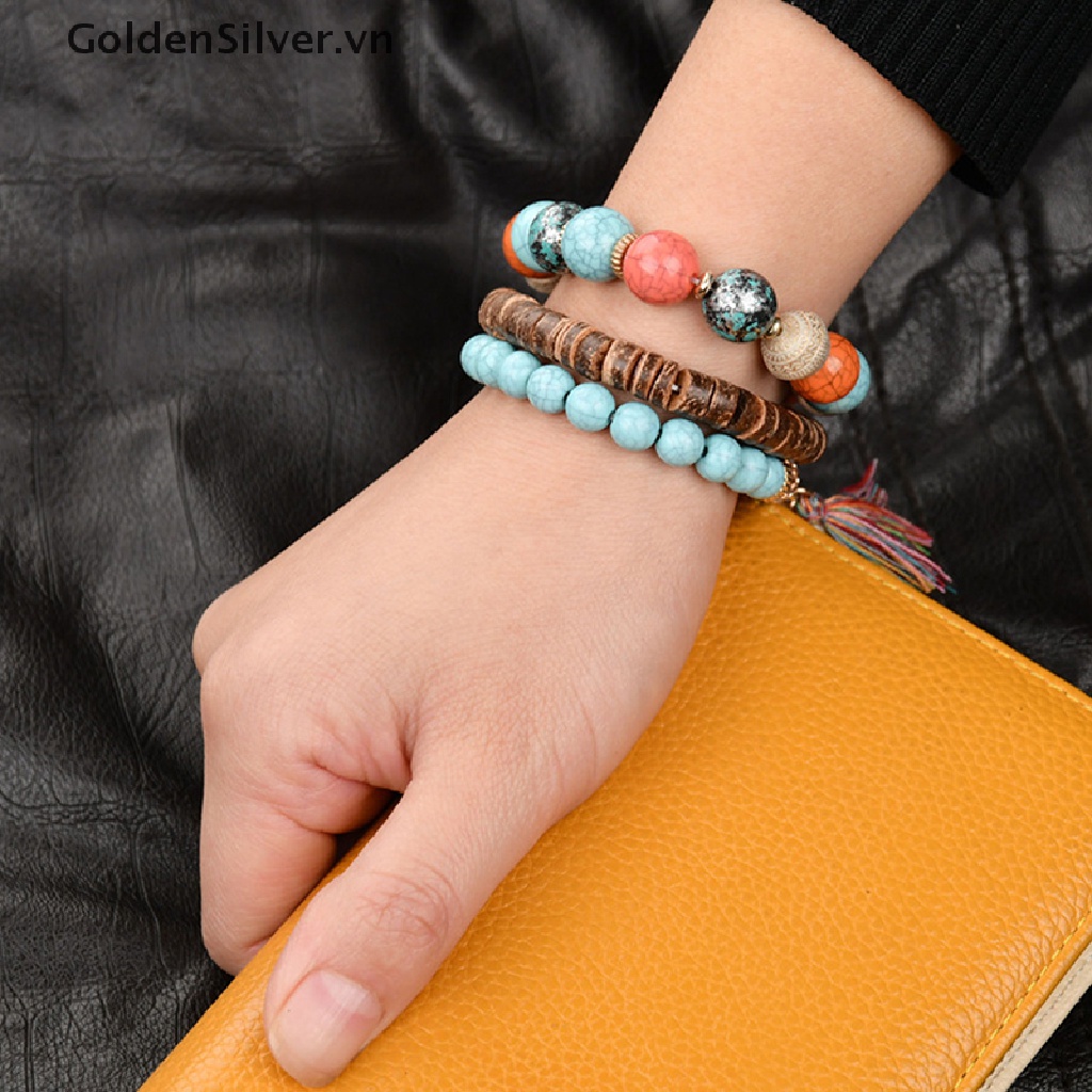 Set 3 Vòng Tay Hạt Phong Cách Bohemia Cho Nữ