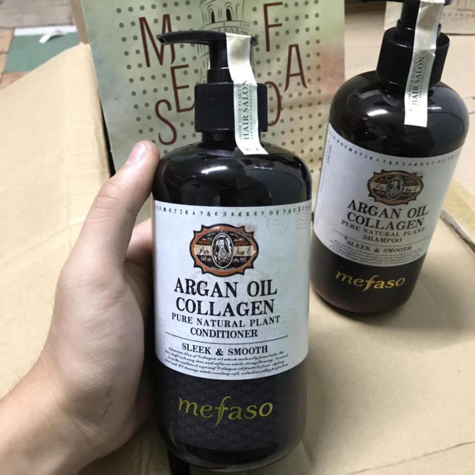 Bộ Dầu, Xả Argan Oil Collagen Mefaso Phục Hồi Tóc Hư Tổn - 500ml