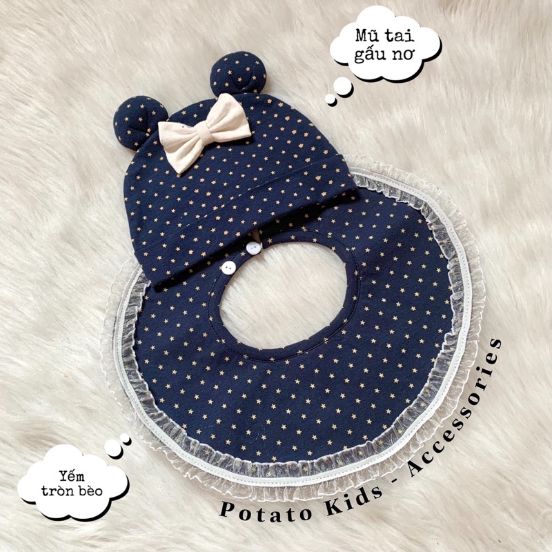 Set Mũ Yếm, Bộ Mũ Yếm Tròn Bèo POTATO KIDS Chất Liệu Cotton Co Giãn Kiểu Dáng Xinh Xắn Cho Bé Gái Sơ Sinh Đến 3 Tuổi