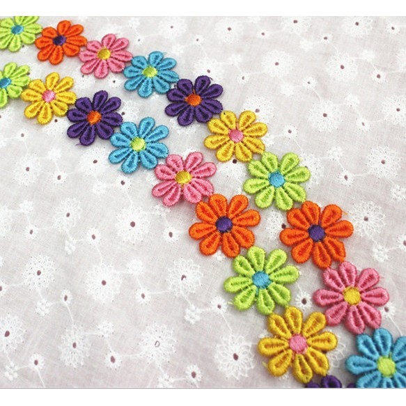 Cuộn dây ruy băng ren thêu hoa nhiều màu dài 1 yard rộng 3cm dùng trang trí váy cưới