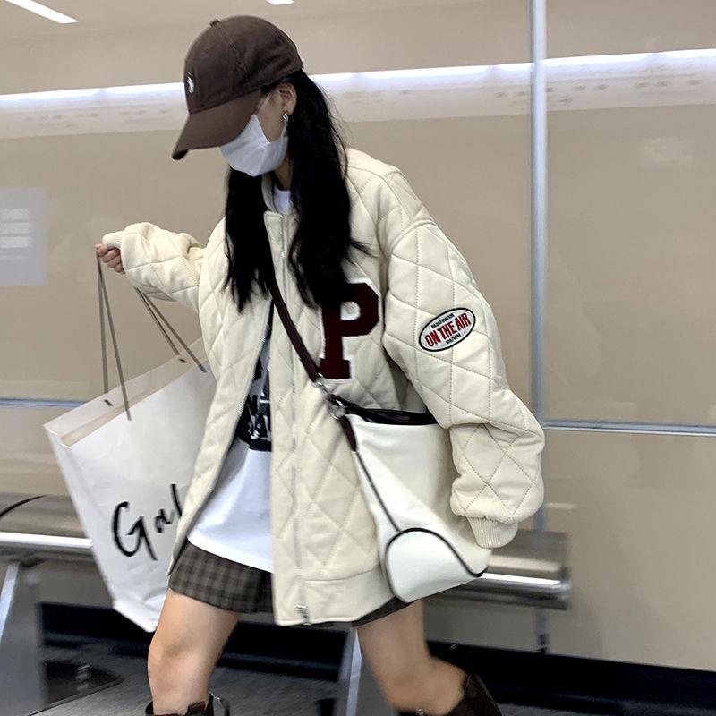 ⊕◕Áo Khoác Đệm Cotton In Chữ Phong Cách Hồng Kông Retro Mùa Thu Đông Mới 2021