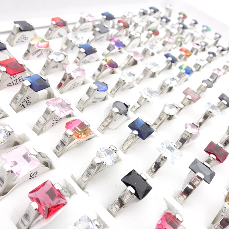 Set 20 Nhẫn Thép Không Gỉ Mạ Vàng / Bạc Đính Đá Zircon Dành Cho Cặp Đôi