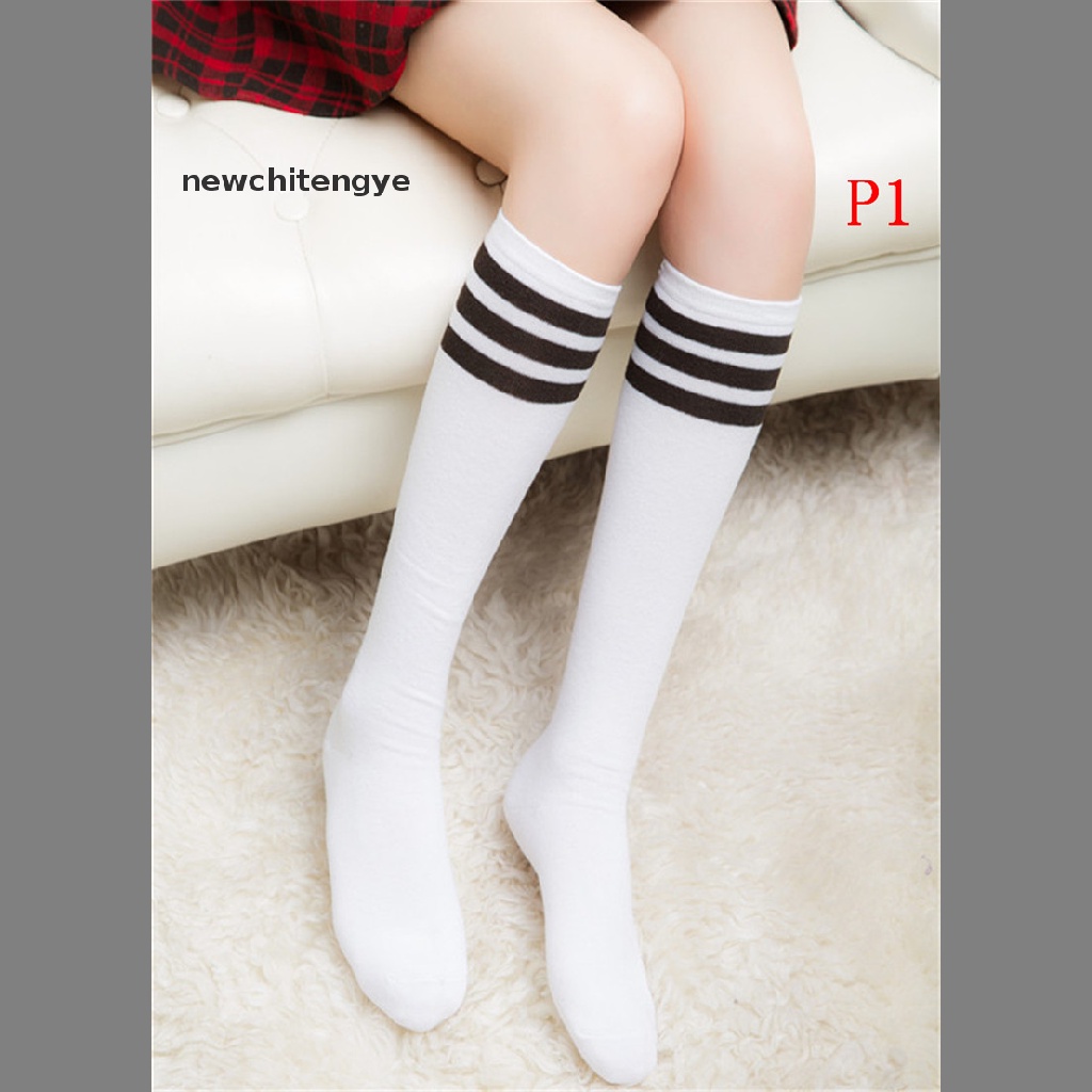 Vớ Cotton Cao 3 Đường Kẻ Sọc Màu Trơn Cho Nữ