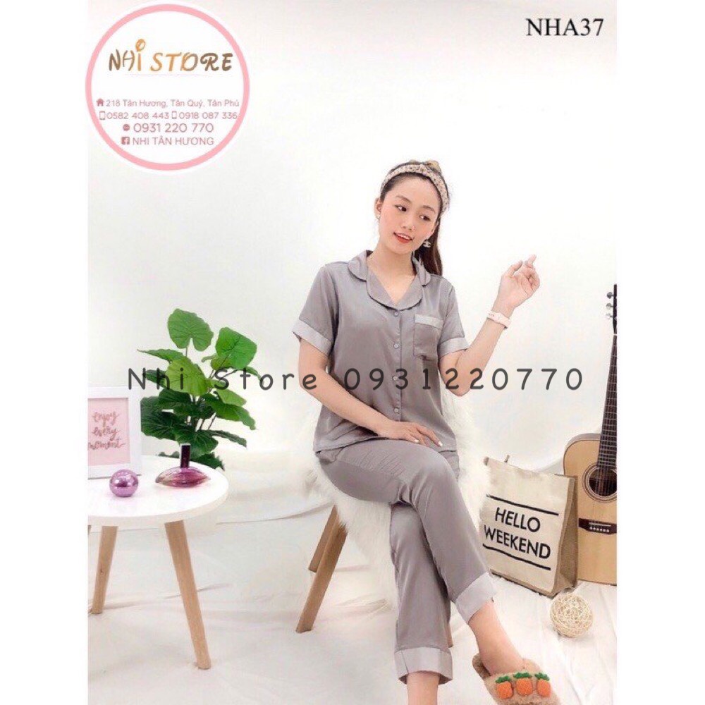 [FREESHIP 50K] ĐỒ BỘ MẶC NHÀ NHISTORE QUẦN DÀI TAY NGẮN PHỐI NẸP LỤA SATIN SANG, TINH TẾ SIZE 45-75KG