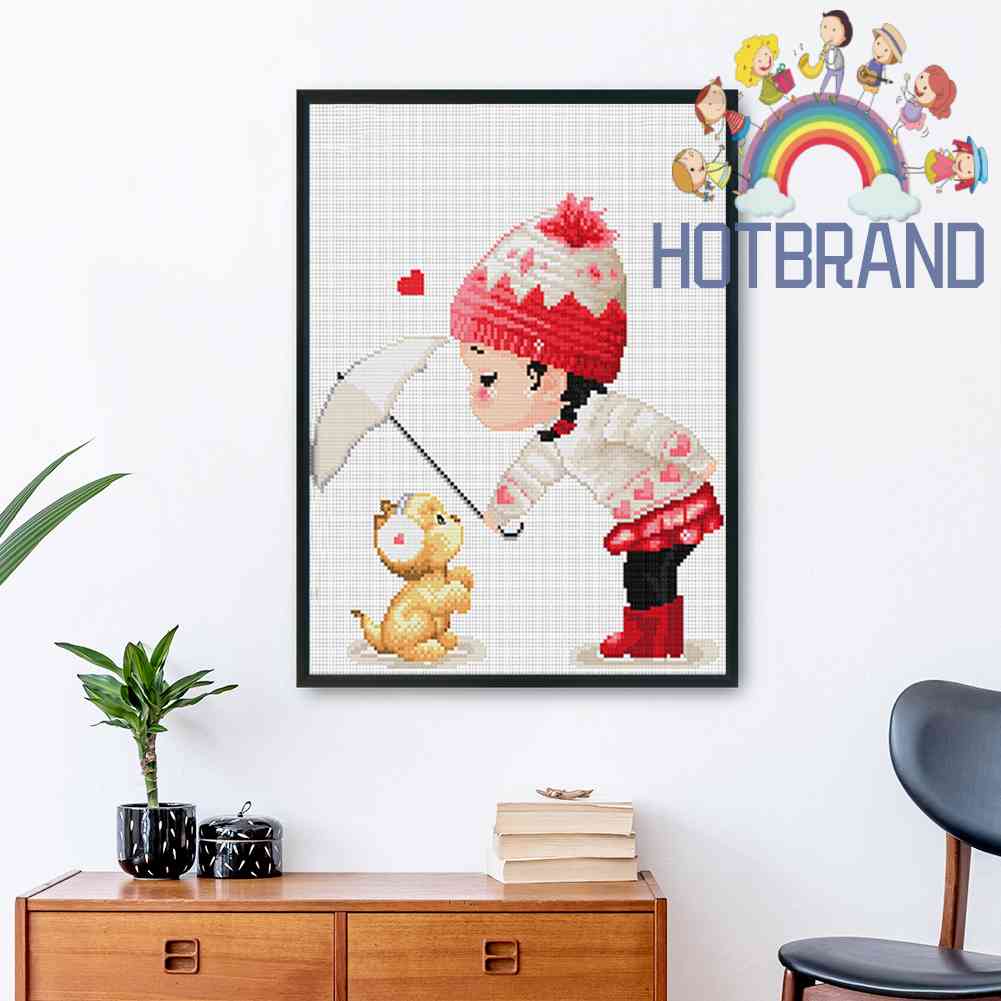 Bộ Tranh Thêu Chữ Thập 11CT DIY Hình Cô Gái Và Động Vật