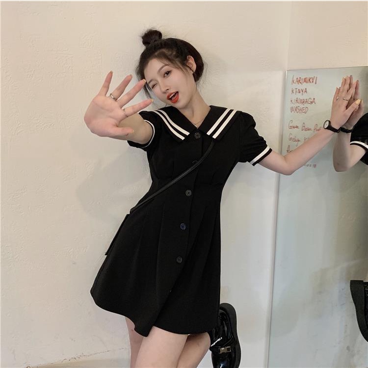 Đầm Chữ A Tay Ngắn Phồng Cổ Thủy Thủ Thời Trang Mùa Hè Hàng Mới