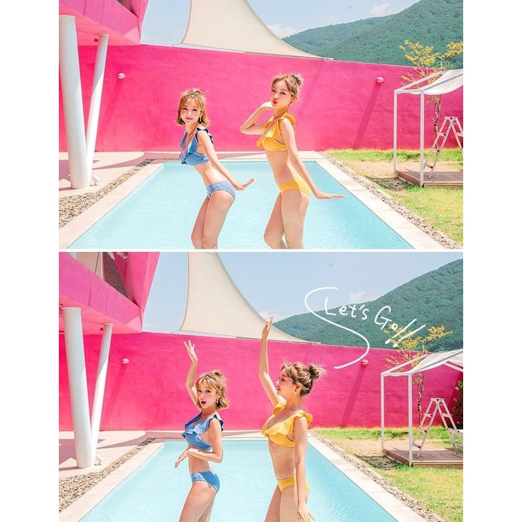 (CÓ SẴN, VIDEO KIỂM TRA) Set Bộ Đồ Quần Áo Tập Bơi Đi Tắm Biển Nữ Bikini 2 Mảnh Vàng, Xanh