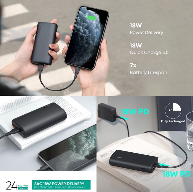 [Mã 159ELSALE hoàn 7% đơn 300K] Pin sạc dự phòng AUKEY PB-Y36 10.000mAh PD 3.0/QC 3.0 18W