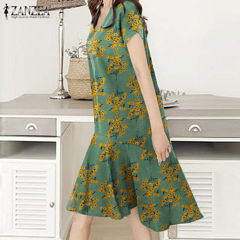 Đầm  ZANZEA ngắn tay cổ chữ V thời trang cho nữ