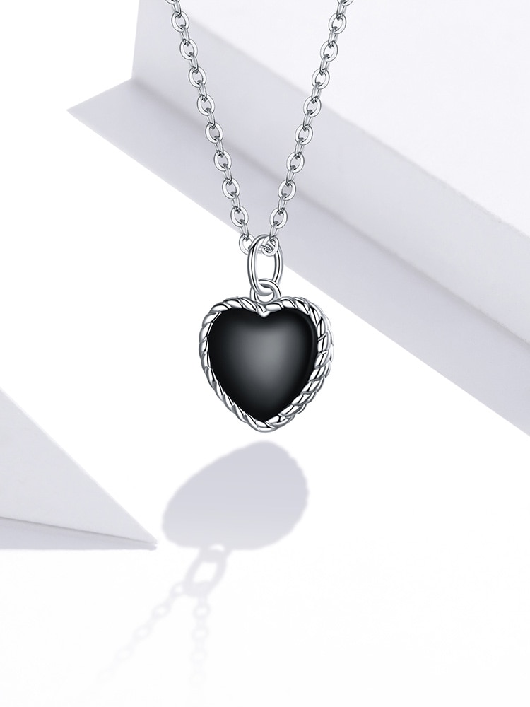 bamoer Real 925 Sterling Silver Black Heart Love Pendant Vintage Necklace Women Statement Collares Jewelry Gift Noble SCN443